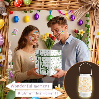 Easter Decorations for Home USB LED Lantern Lamp Tree Ornaments Night Lights with Eggs & Bunny Table Decor, Easter Gifts for Kids Teens Women Adults
