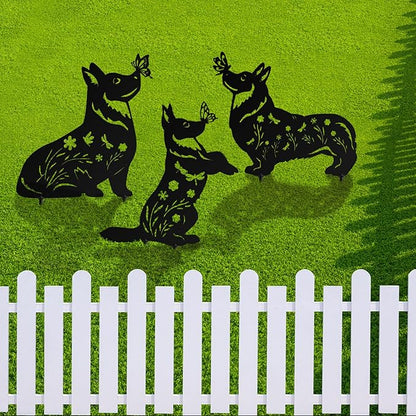 MorningRo 3 Pcs Corgi Metal Dog Garden Decor for Outside 12" Corgi Puppy Garden Stake Black Silhouette Statues Outdoor Decoration Women Men Dog Lovers Spring Patio Lawn Yard Art