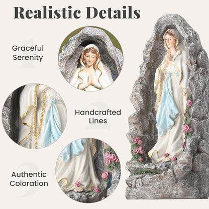EROMMY Our Lady of Lourdes Statue 17.3 Inch Virgin Mary Grotto Figurine Catholic Praying Sculpture for Garden Home Patio Religious Decor
