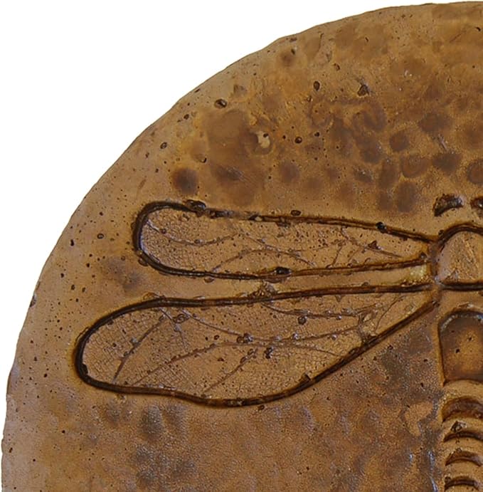 BestNest Athens Round Dragonfly Stepping Stones, Autumn Wheat, Pack of 2, Concrete Garden Discs with Raised Dragonfly Design, Durable Brown Hues, Flat Base for Easy Placement, Outdoor Pathway Decor