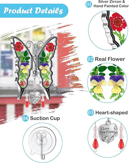 KY&BOSAM Butterfly Suncatcher I Love You Friend Stained Glass Butterfly Suncatchers Hanging for Window Wind Chime Car Charms Gifts for Friend Mother`s Day Valentine's Birthday Christmas Thanksgiving