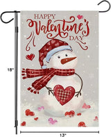 Happy Valentine’s Day Garden Flags 12x18 Inch Double Sided, Watercolor Snowman Small Seasonal Decoration for Holiday Anniversary Wedding Yard Outside Outdoor