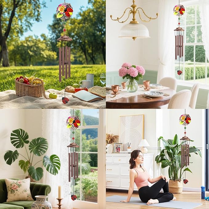Ladybug Wind Chimes for Outside 32in,Ladybug Gifts for Women, Mom, Grandma, Friends, Sister, Girl, Female,Wife,Coworker Birthday Thanksgiving Christmas Mothers Day