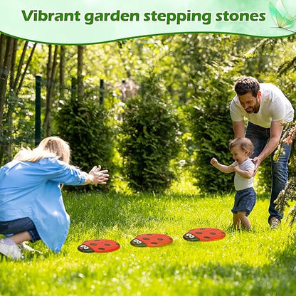 Landical 3 Pcs Ladybug Stepping Stone Garden Stepping Stones Walkway Decorative Stone for Garden Decor Outdoor Flower Beds Yard Decorations