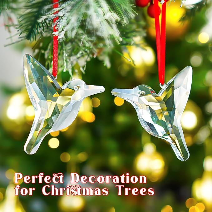 H&D HYALINE & DORA Set of 2 Crystal Hummingbird Suncatchers Rainbow Glass Hummingbird Sun Catcher Hanging Crystals for Window Garden Home Christmas Decor(3 inch)