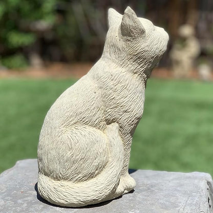 Bird Watching Cat Statue: Durable Solid Stone Kitten w/Aged Texture. Unique Home Décor, Garden Accent. Sealed for Outdoors. Handcrafted USA. (Classic/Whitish)