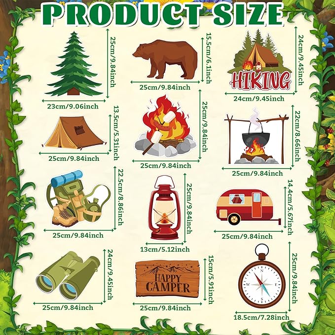 Amyhill 12 Pcs Spring Camping Yard Signs Decoration Happy Camper Decorations for Outdoor with Stakes Waterproof Decor Adventure for Summer Festive Holiday Party Patio Lawn Walkway Decorations