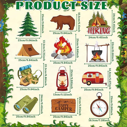 Amyhill 12 Pcs Spring Camping Yard Signs Decoration Happy Camper Decorations for Outdoor with Stakes Waterproof Decor Adventure for Summer Festive Holiday Party Patio Lawn Walkway Decorations