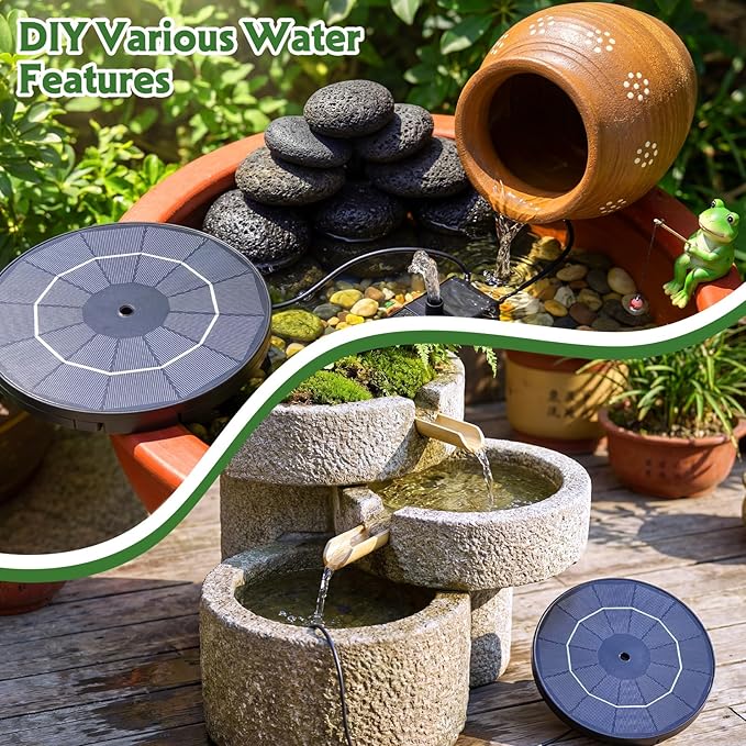 AISITIN 3.5W Solar Fountain Pump Upgraded 2026, Solar Water Fountain DIY Kit with 8 Nozzles & 3 Fixed Bracket & 9.8ft Cord for Garden, Bird Bath, Ponds, Fish Tank, Aquarium, Courtyard and Outdoor