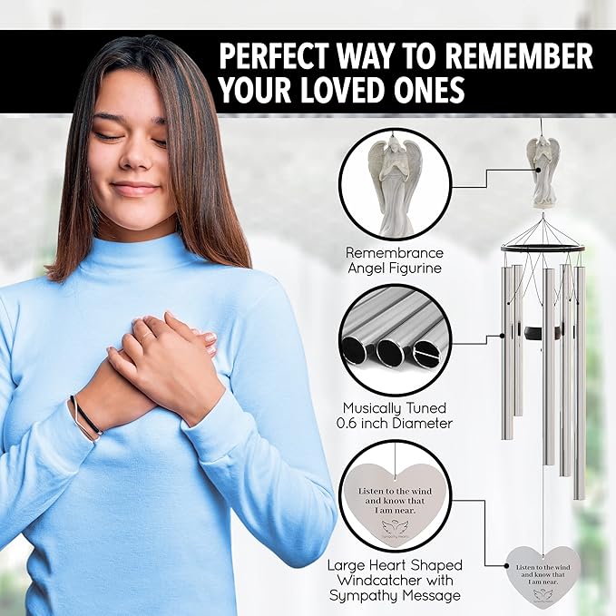 Angel Memorial Wind Chimes for Loss of Loved One - 34" Large Sympathy Wind Chimes, Memorial Gifts for Loss of Loved One Mother Father Husband Bereavement Chimes for Outside Deep Tone