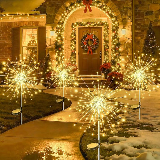 btfarm 6 Pack 120 LED Solar Garden Lights Outdoor, 8 Modes Firework Lights Solar Powered, Waterproof Twinkle Fairy Light Outside for Yard Patio Pathway Pool Christmas Party Decorative, Warm White