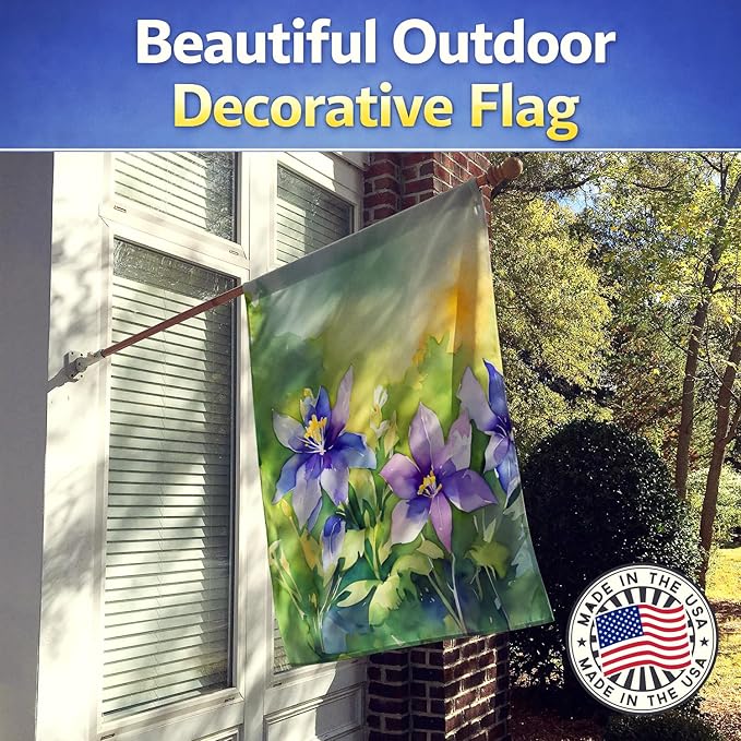 Caroline's Treasures Colorado Rocky Mountain Columbine in Watercolor House Flag Large Porch Sleeve Pole Decorative Outside Yard Banner Artwork Wall Hanging, Polyester, House Size, Multicolor