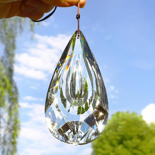 5" Hanging Crystal Prism Suncatcher Ornament Faceted Clear Crystal Drop Rainbow Maker Pendant for Window Garden Decor Ornament for Christmas Tree