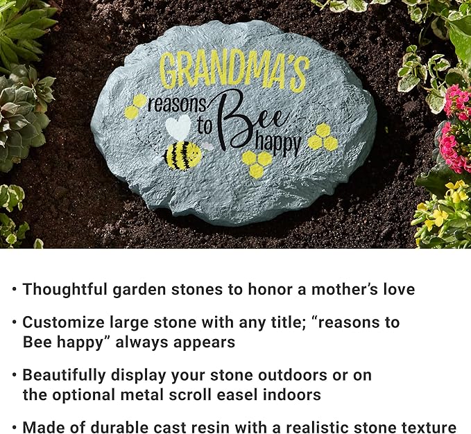 Let's Make Memories Personalized Reasons to Bee Happy Garden Stone - Garden Décor - Customized Garden Stone - Large Garden Stone - 10" Diameter