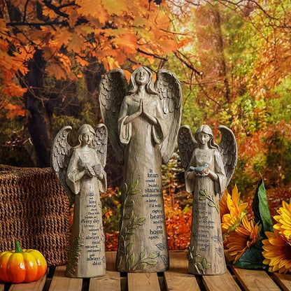 Topadorn Angel Statue Decoration for Garden & Home, Standing Angel with Bird Memorial Resin Figurine Sculpture Ornament, Waterproof Antique Stone, 10''H