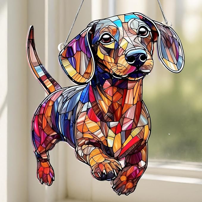 Colorful Dogs Acrylic Suncatcher Ornament for Window Decor, Acrylic Suncatcher Window Hanging Decor, Dog Lovers Gifts for Women, Dogs Christmas Ornaments for Tree Hanging (Dachshund)