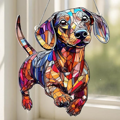 Colorful Dogs Acrylic Suncatcher Ornament for Window Decor, Acrylic Suncatcher Window Hanging Decor, Dog Lovers Gifts for Women, Dogs Christmas Ornaments for Tree Hanging (Dachshund)