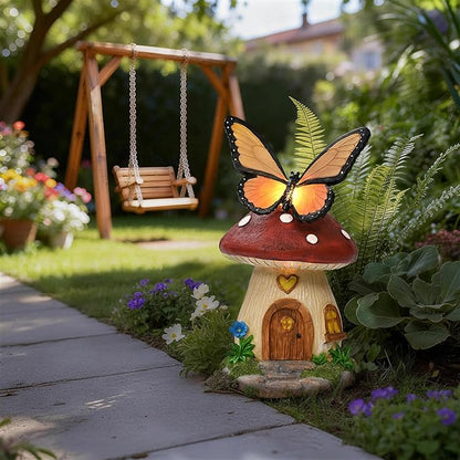 GIGALUMI Fairy Garden Houses Mushroom 9.3",Garden Statues,Fairy Houses for Outside,Fairy Garden Accessories, Butterfly House, Mushroom Decor for Yard, Patio and Birthday Gifts for Mom Women