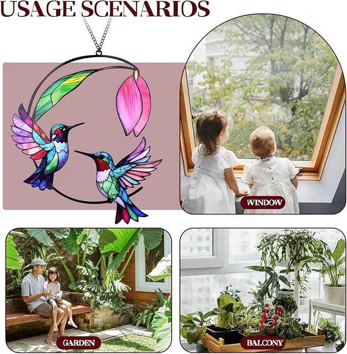 Hummingbird Gifts for Women, Hummingbird Sun Catcher for Window Hanging, for Mom Grandma Bird Lovers, Spring Suncatcher Garden Decor for Indoor Outdoor Windows