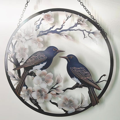 POXOHO Metal Bird Wall Art, 12" Round Wall Decor, Dark Brown, For Living Room, Bedroom, Office