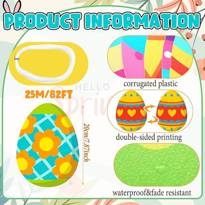 Yuntau 28 Pcs Easter Decorations Outdoor Easter Eggs Yard Signs Hanging Ornaments for Tree Outdoor Lawn Decoration Colorful Egg Lawns Sign for Garden Lawn Porch Home