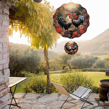 Rngmsi Chicken Wind Spinner Outdoor, Rooster Wind Spinners 3D Frosted Hanging for Patio Lawn and Garden, Chicken and Flower Hanging Wind Gifts for Women Mom Men Grandma (12 X 12 Inches)