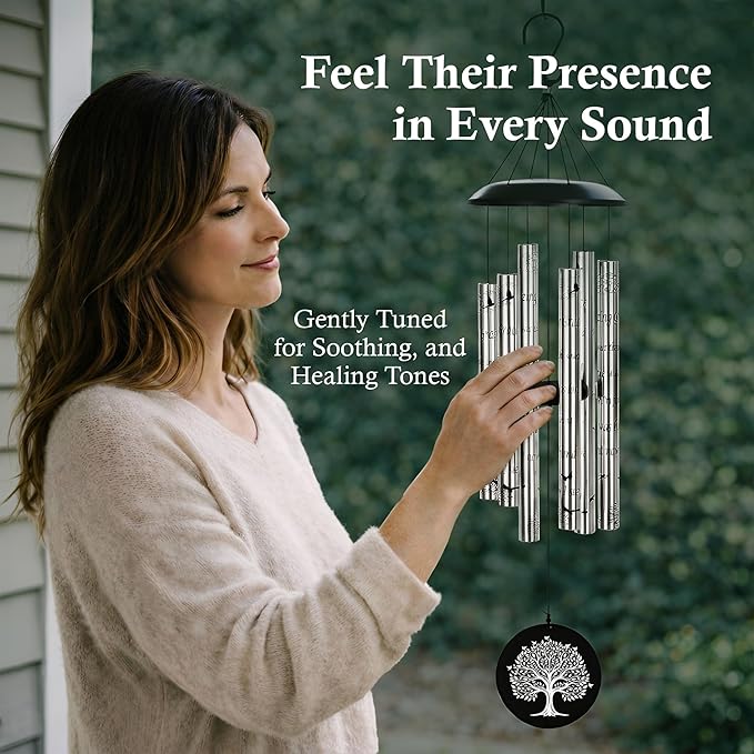 Memorial Wind Chimes with Suncatcher, Sympathy Gifts Wind Chime for Loss of Loved One, 40" Sympathy Wind Chime with 6 Anodized Aluminum Tubes Tuned for A Soothing Melody