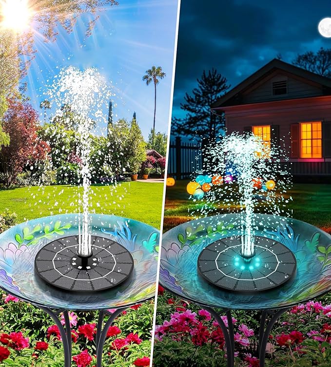 Solar Bird Bath Fountain Pump - 8 Spray Patterns, Floating Nozzle, Birdbath Fountain Kit, Garden Pond Aerator Decor
