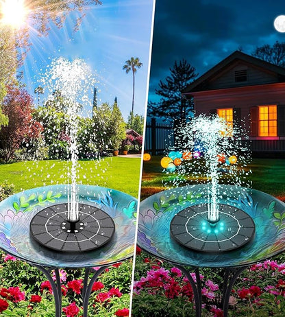 Solar Bird Bath Fountain Pump - 8 Spray Patterns, Floating Nozzle, Birdbath Fountain Kit, Garden Pond Aerator Decor