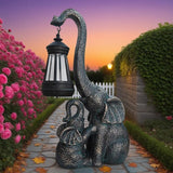 Solar Elephant Statue Light Outdoor, Garden Decor Elephant Figurine with Baby, Waterproof, Durable, Outdoor Decorations Statue for Balcony, Patio, Yard, Lawn, Pathway, Gift