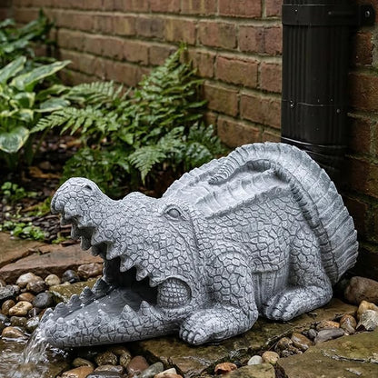 Elenon Crocodile Decorative Gutter Downspout Extension Statue, Gutter Guardian Rain Downspout Extender, Garden Splash Block Outdoor Sculpture for 3" × 4" Down Spouts Decor