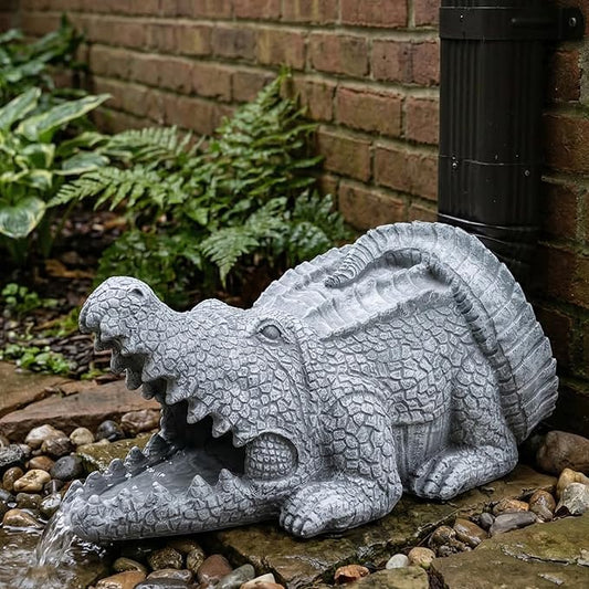 Elenon Crocodile Decorative Gutter Downspout Extension Statue, Gutter Guardian Rain Downspout Extender, Garden Splash Block Outdoor Sculpture for 3" × 4" Down Spouts Decor