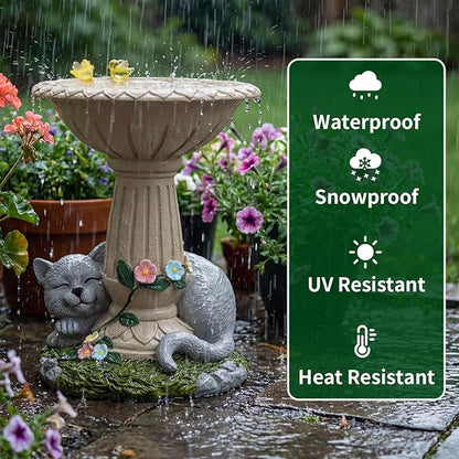 Lyeasw Cat Statue Garden Decor with Bird Feeder Outdoor Yard Decor – Weatherproof Resin Outdoor Patio Porch Lawn Art – Unique Birthday Gifts for Bird Lovers Mom Grandma Women