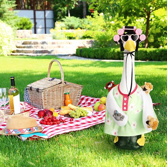 Porch Goose Statue Outfits Set Porch Goose Clothes with Wide Hat Costumes for 23" Plastic Statue Patio Yard Garden Lawn Outdoor Decoration(Bright,Animal Plush)