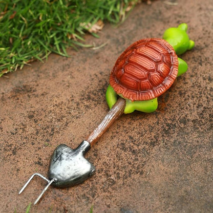 Outdoor Resin Garden Statue with Shovel, Handcrafted Frog Dwarf Rabbit Turtle Figurines for Lawn Decor, Weather-Resistant Yard Sculpture Art, Garden Ornament for Patio Lawn Landscape (Dark Green)