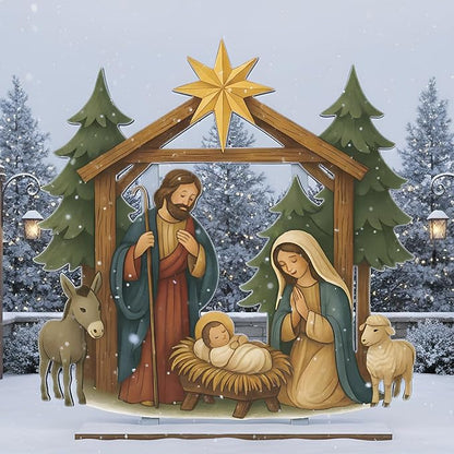 Cinnvoice Large Christmas Metal Yard Stakes Christmas Garden Stakes Waterproof Xmas Outdoor Yard Decor with Stake for Xmas Holiday Lawns Outdoor Decor(Nativity Scene)