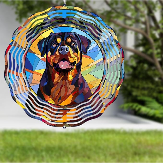 Rottweiler Dog Wind Spinners Outdoor Dog Memorial Gifts, 3D Metal Kinetic Hanging Garden Wind Spinner, Spinner Decor, Wind Sculptures for Outdoor & Indoor, Window, Yard Decor (Rottweiler 2)