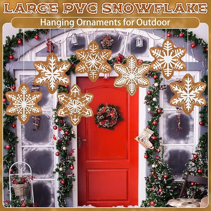 12 Pieces Winter Inflatable Snowflake Outdoor Decorations Winter Blow up Brown Inflatable Hanging PVC Waterproof Snowball Outdoor Ornaments Decorations for Party Decor Yard Garden Lawn