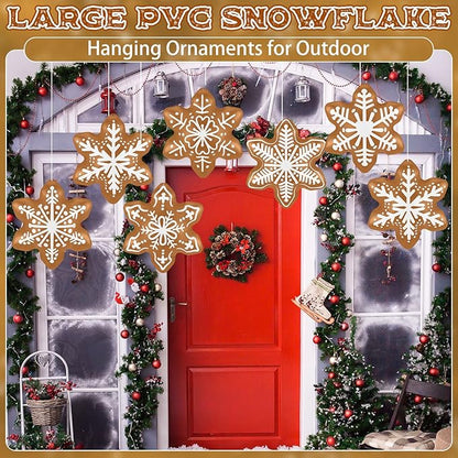 12 Pieces Winter Inflatable Snowflake Outdoor Decorations Winter Blow up Brown Inflatable Hanging PVC Waterproof Snowball Outdoor Ornaments Decorations for Party Decor Yard Garden Lawn