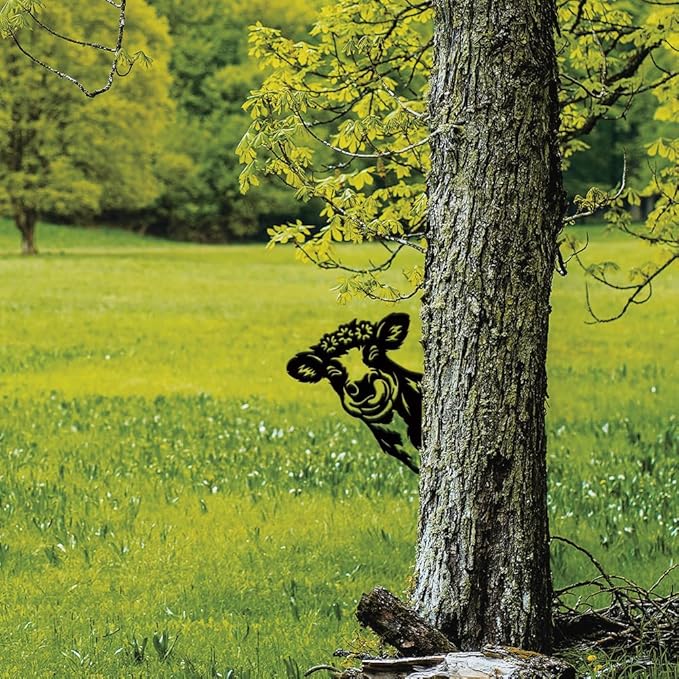 SUPERDANT Metal Peeping Cow Garden Decor for Outside Animals Yard Stakes for Decorations Outdoor Statues Iron Art Stake Decorative Silhouette Lawn Ornament Patio Porch Farmhouse Decoration Gifts