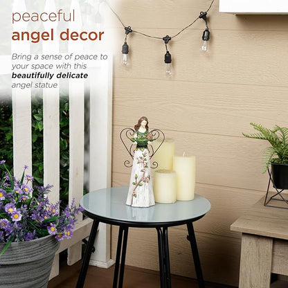 Alpine Corporation WQA1554 Floral Woodland Angel Holding Leaf Statue, Sentimental Home Décor for Patio & Garden, 12"H