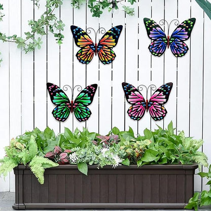 LWINGFLYER 4PCS Metal Butterfly Wall Decor Butterflies for Garden Wall Art Decoration for Fence Patio Accents Balcony Features Beautify Backyards Gardens Porch Living Areas (Butterfly)