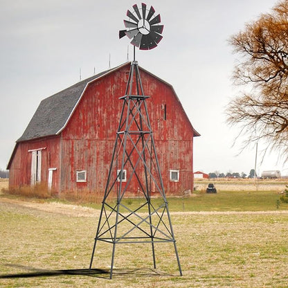 Tangkula 8.3FT Windmill Yard Garden Metal Ornamental Wind Mill Weather Vane Weather Resistant (Grey)