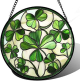 Stained Glass Window Hanging - Ireland Green Lucky Clover Suncatcher for Doors Garden St. Patrick's Day Sun Catchers Decor Mother's Day Birthday for Women Men Mom Nana 6.3 in