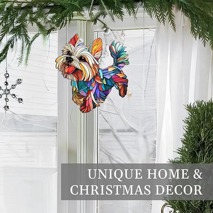 Colorful Dogs Acrylic Suncatcher Ornament for Window Decor, Acrylic Suncatcher Window Hanging Decor, Dog Lovers Gifts for Women, Dogs Christmas Ornaments for Tree Hanging (Yorkshire)