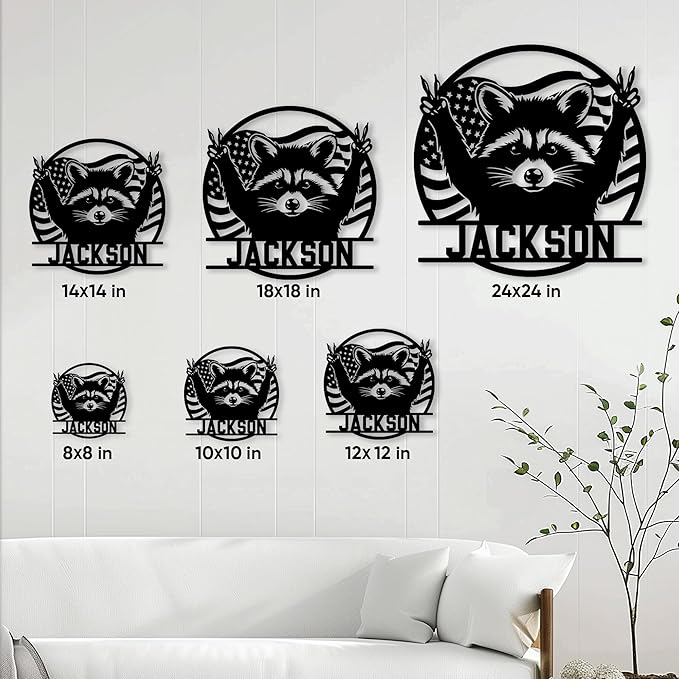 Personalized Raccoon Metal Sign, Raccoon Hanging Sign Outdoor Porch Welcome, Custom Name, Wall Fence Yard Patio Home Office Decor Gift Birthday