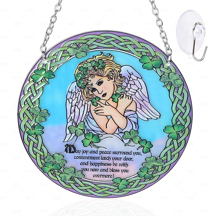 Stained Glass Angel Suncatcher Window Hanging Ornament for Home and Garden Decor 100% Real Glass with Elegant Angel Design Gift for Mom and Loved Ones.
