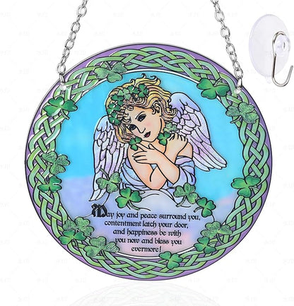 Stained Glass Angel Suncatcher Window Hanging Ornament for Home and Garden Decor 100% Real Glass with Elegant Angel Design Gift for Mom and Loved Ones.