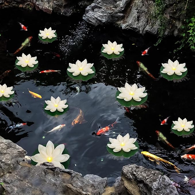 LACGO 12 PCS Diwali Waterproof Floating Lotus Light - Floating Flower Light Battery Operated Water Activated Warm White Pool Flower Lamp Wedding,Anniversary,Garden Decoration(6Inch & 5Inch)