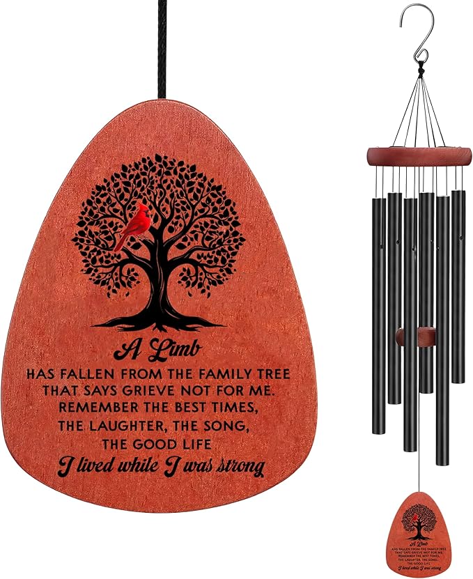 Cardinal Wind Chimes for Loss of Loved One, Sympathy Wind Chimes Home Decor Outdoor Garden, Gifts for Bereavement, Condolence, Funeral, Soothing Melodic Tones with Mute Option C2